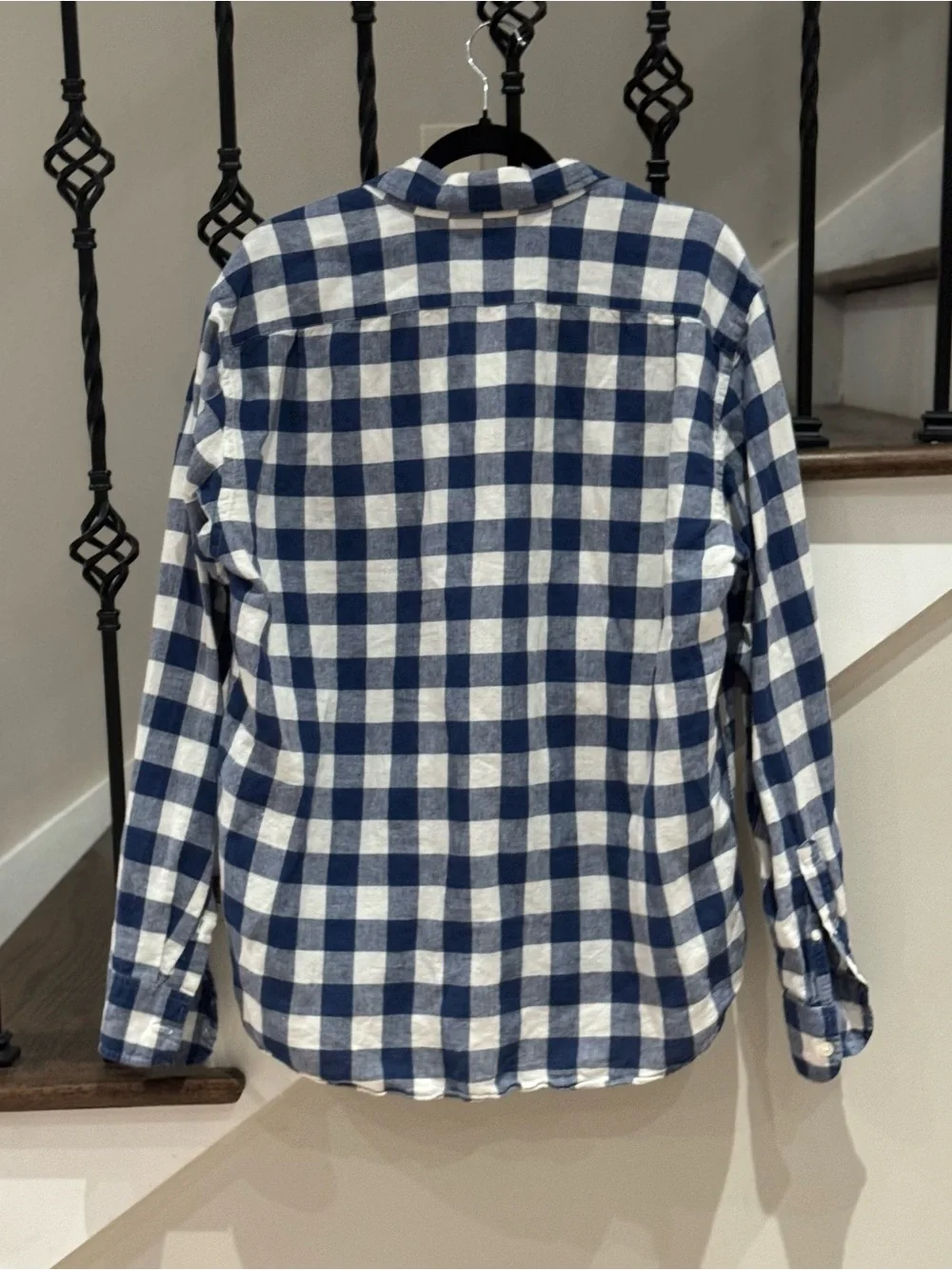 J. Crew Blue and White Check Linen-Cotton Shirt